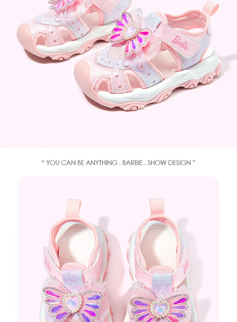 Barbie Girls' Sandals, Casual Outdoor Beach Summer Princess Closed-Toe Sports Sandals DA6309 Pink Size 28 14
