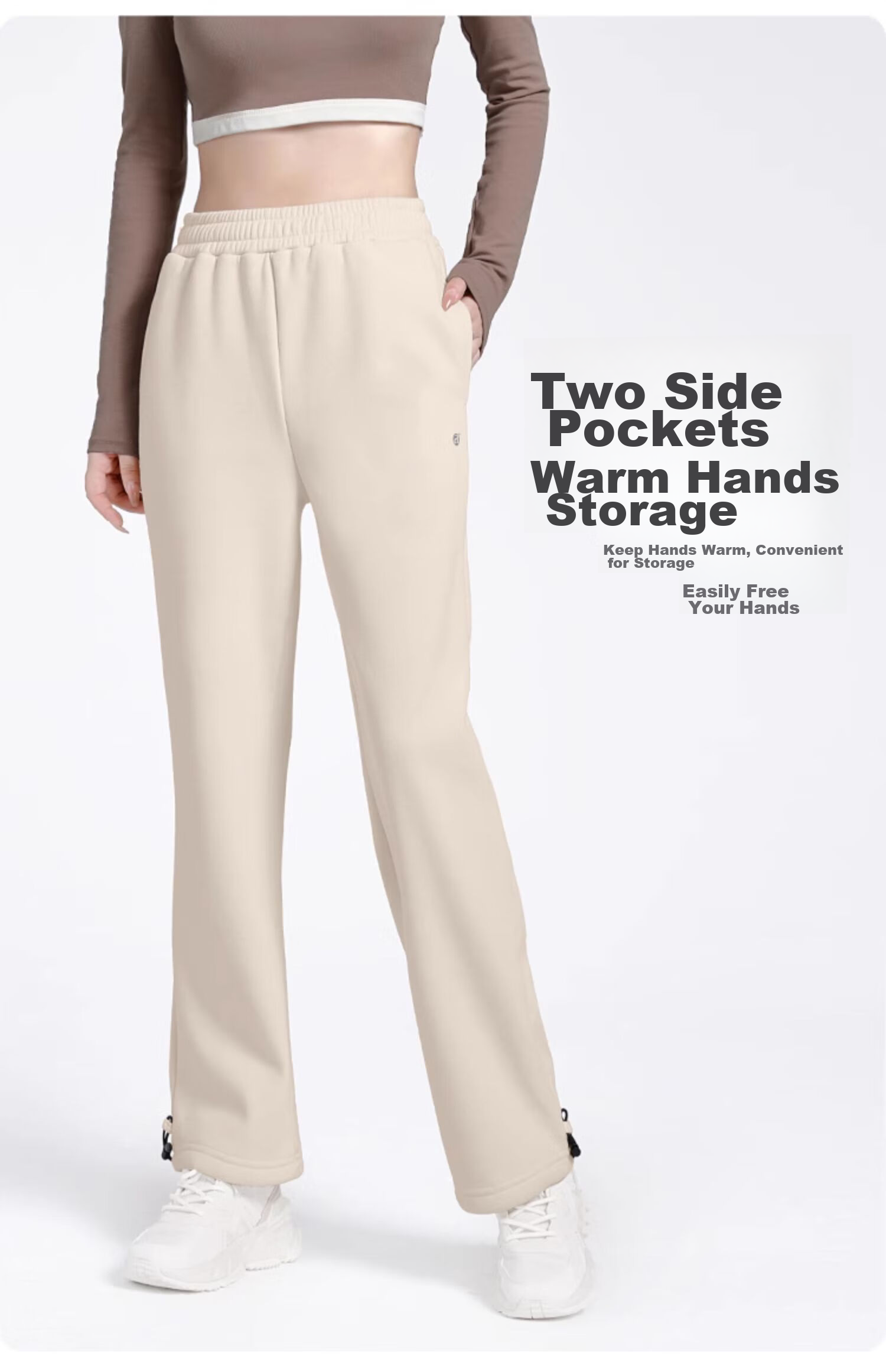 CAMEL Fleece-Lined Thickened Women's Loose Straight-Leg Pants for Running And Yoga Sweatpants Y23CY05013 Light Floral Gray S 6