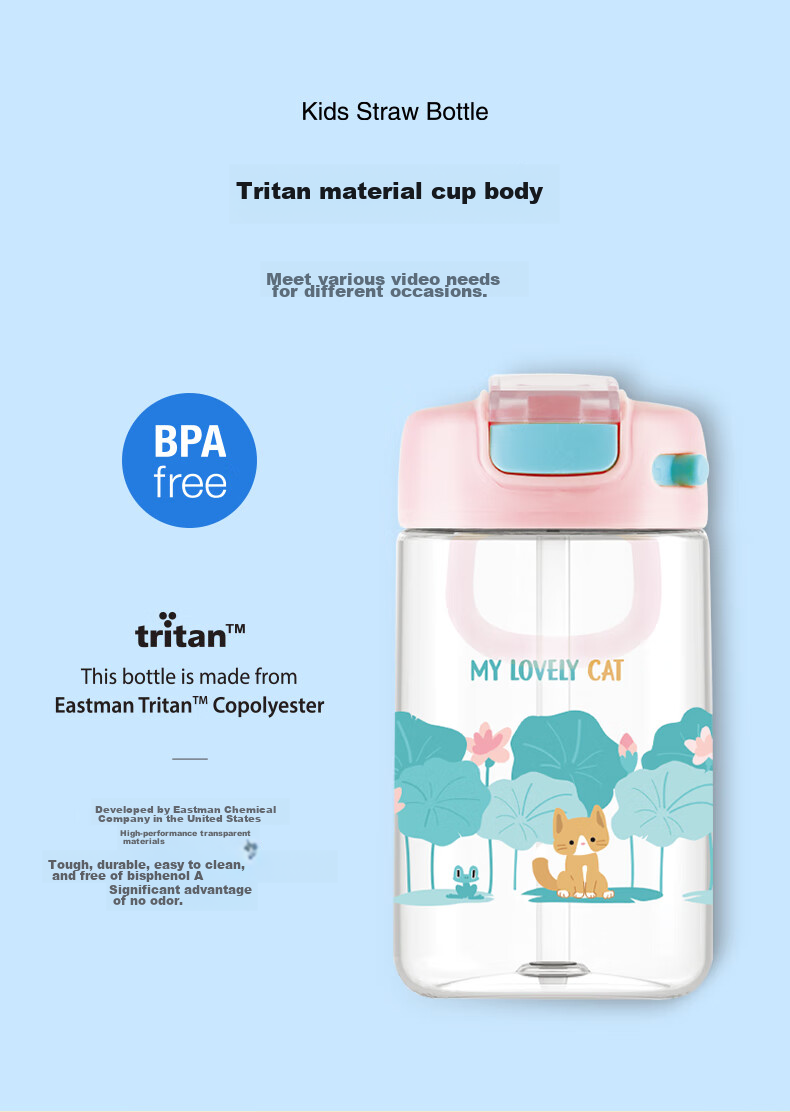 LOCK&LOCK Children's Water Bottle with Straw And Lock, Tritan Material, Student Handheld Outdoor Sports Cup, 430ml, Pink 5