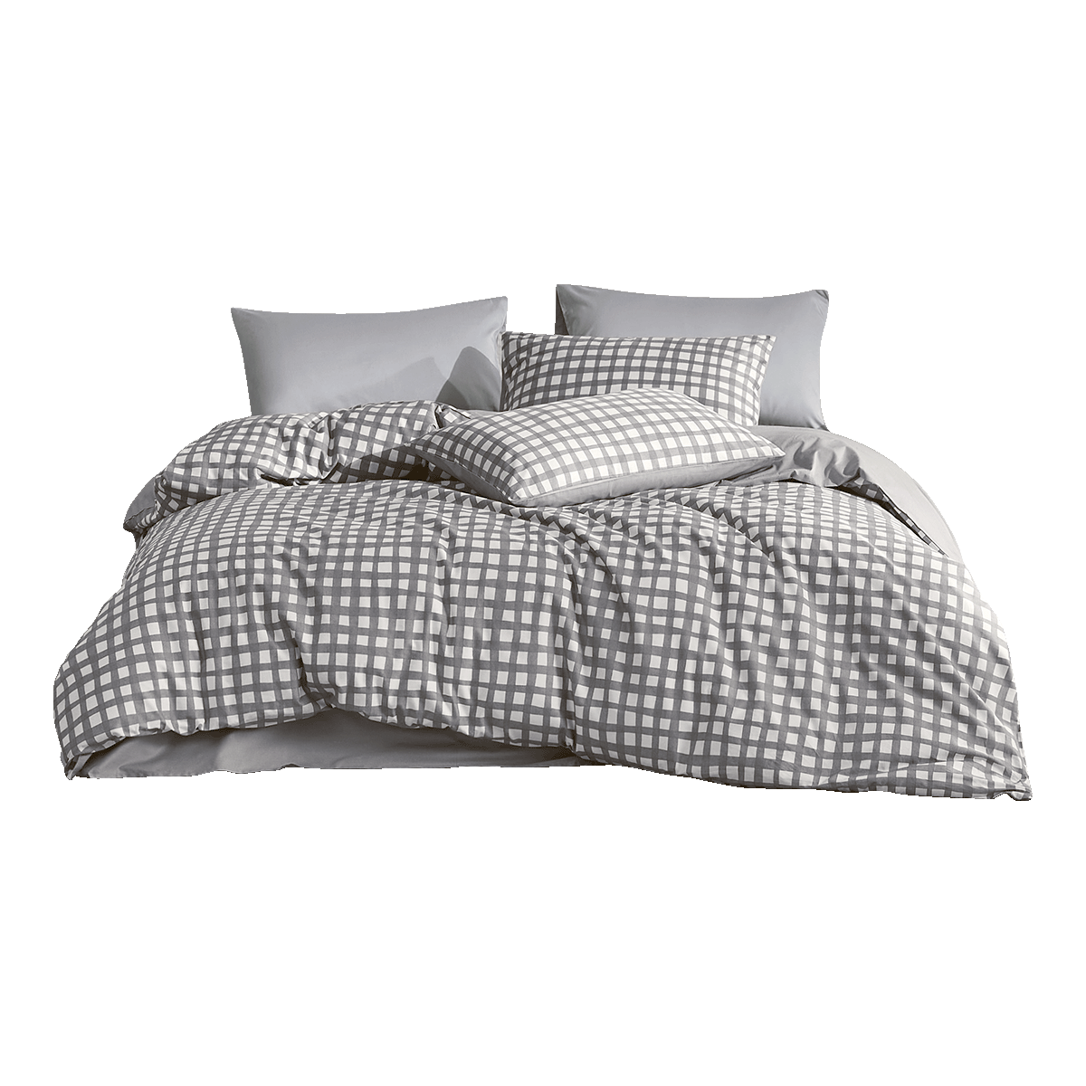 LUOLAI Home Textile Pure Cotton Duvet Cover Single Piece Wooden Small Check Gray 200*230