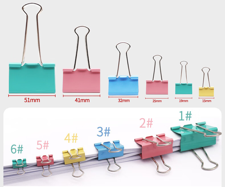 LISON 19mm Colorful Binder Clips, Metal Paper Clips, Four Colors, 40 Pieces, Office Stationery, Clips 75 Sheets of Paper, Bill Clips, Receipt Clips, File Clips 6