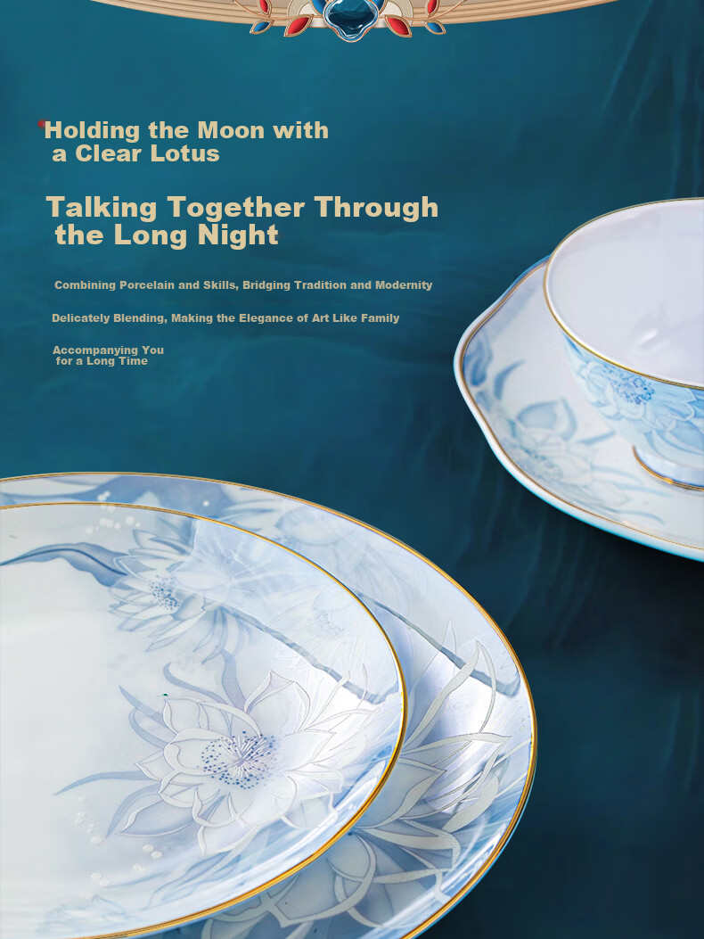 Luowei Jingdezhen Ceramic Dinnerware Set, Housewarming Bowl And Plate Set, Luxury High-End Feel for Home Use, 62-Piece Set 5