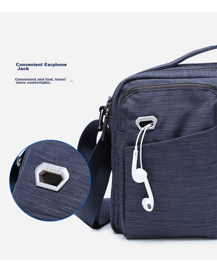 GOLF Nylon Shoulder Bag, Large Capacity Messenger Bag for Men, Multifunctional Crossbody Bag, Model 5I396466J, Blue-Gray Color 9