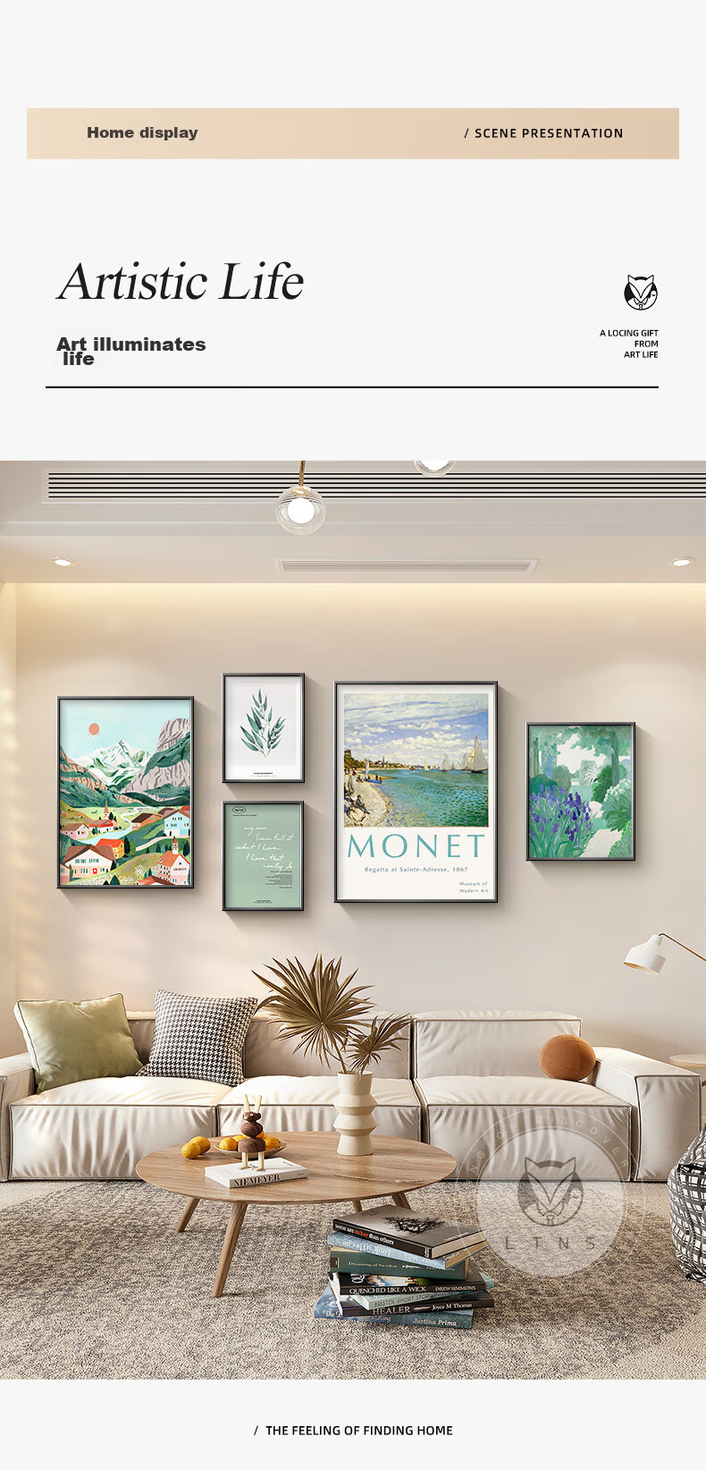 Haojiubujian Nordic Style Living Room Decorative Painting, Niche Art Print, Green Vintage Sofa Background Wall Painting 10