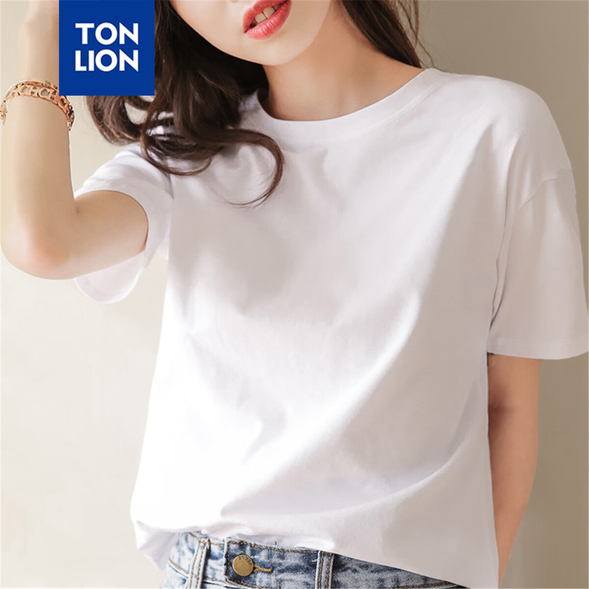 TonLion 2026 Summer New Women's Short-Sleeve T-Shirt, Solid Color Round Neck Loose Top, Simple Style