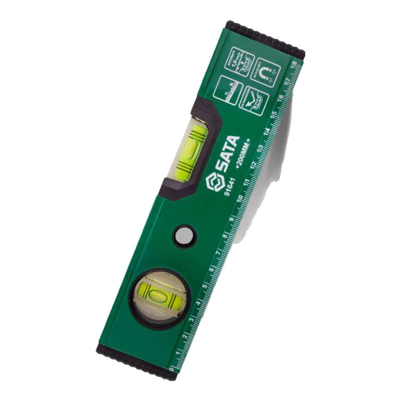 SATA 91641 Impact-Resistant Leveling Bubble Tape Magnetic Level Ruler 200MM High Precision Renovation Household with Scale Ruler