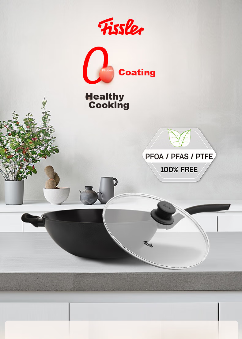 Feishile Ceramic Non-Stick Series 30cm Wok, Fluorine-Free Ceramic Coating, Large Diameter Deep Frying Pan, Compatible with Gas And Induction Stoves 1