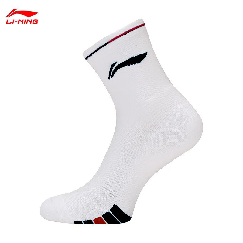 Li-Ning Badminton Socks, Mid-Calf Men's Terry Socks, Moisture-Wicking Sports Socks, AWSU083-3 White And Red, Size 25-28CM, One Pair 2