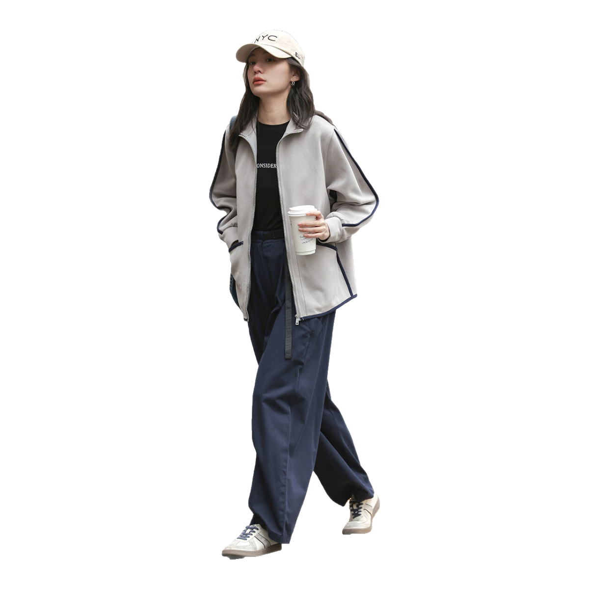 Dme [Stand-Up Collar Contrasting Trim Sweatshirt], Spring And Autumn Style, Fashionable Design, Slimming Long-Sleeve Casual Jacket for Wome