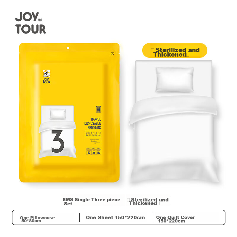 JOYTOUR Disposable Bedding Set of Three Pieces SMS-Grade Sterilized Thickened Duvet Cover, Pillowcase, And Bedding for Hotels And Hygiene Separation Single Size