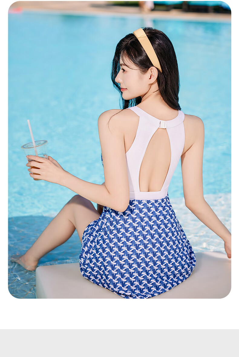 ANTA Slim Waist Swimsuit for Women, One-Piece Dress Style, Conservative, Slimming, Chlorine-Resistant, Quick-Drying, Hot Spring Swimwear, Small A Dress L 16
