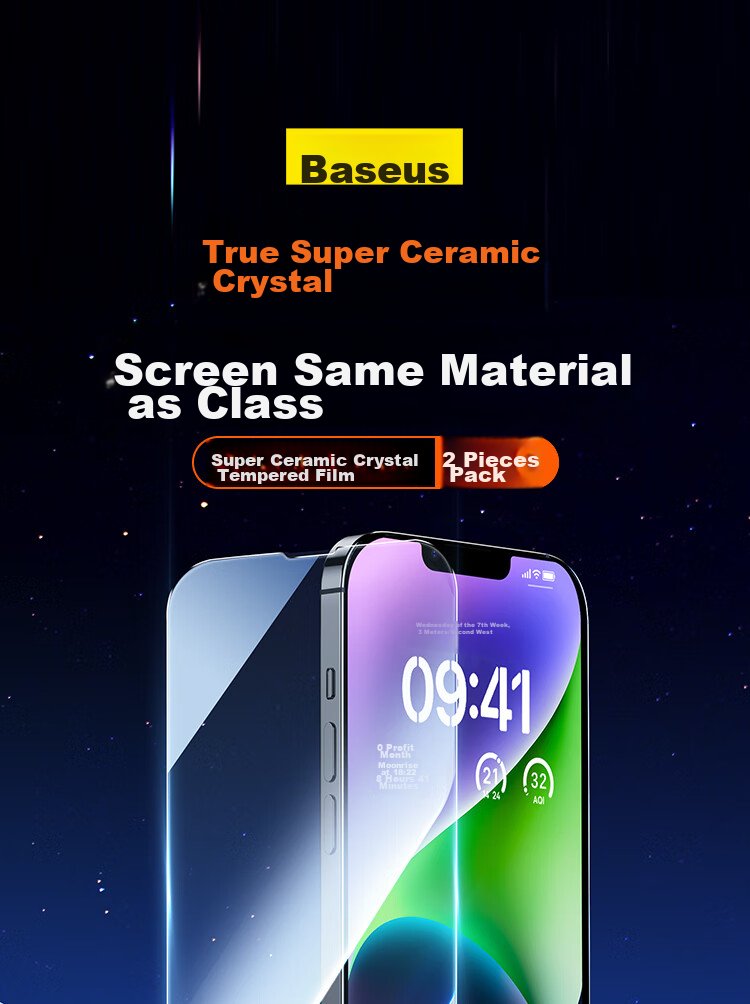 Baseus Tempered Glass Screen Protector for IPhone 14 Plus/13 Pro Max, Ultra-Ceramic Crystal Clear Anti-Drop Anti-Fingerprint HD Full Coverage Front Film, 2-Pack 4