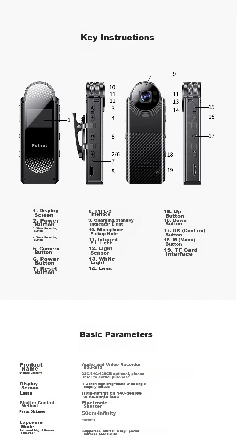 Aigo Action Camera, High-Definition Portable Sports Camera, Compact Video Recorder, S12 Model, 128GB Storage 12