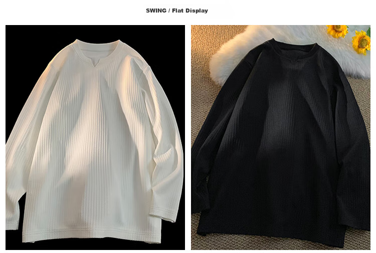 POUM Trendy Inner Layer Sweatshirt for Men, Spring And Autumn Casual Couple Loose Long-Sleeve Undershirt HT24038 White 2XL 1