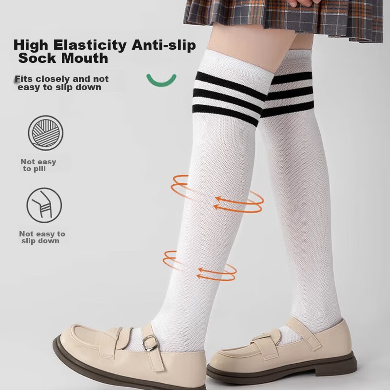 Bingxuemumian Children's Knee-High Socks for Girls, Thin Mesh Summer Style, White Over-Knee Socks for Boys, Preppy Versatile Soccer Socks