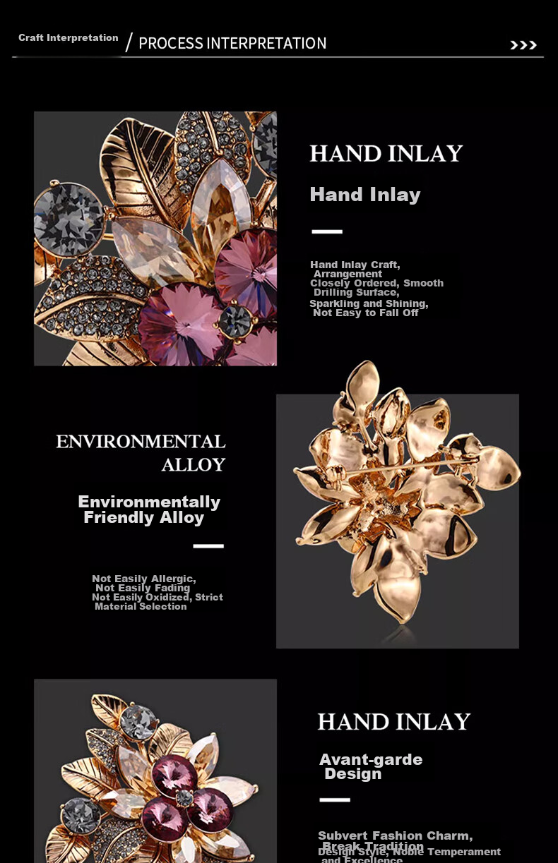 Eternelle French Eternal Austrian Crystal Brooch, High-End Luxury Accessory, European And American Vintage Corsage, Simple Collar Pi 7