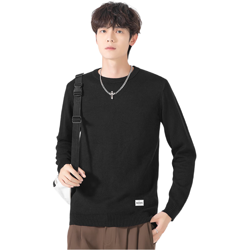 Warrior Men's Winter Loose Fit Crew Neck Knit Sweater Warm Versatile Pullover Sports Base Layer Gray L