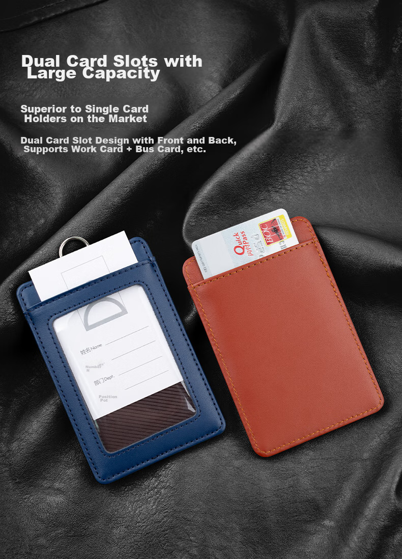Reap Genuine Leather Work Badge, Corporate Employee ID Card Holder, Document Case with Storage Slots, Neck Strap Badge, Conference Access Card, Work ID Holder, Cowhide Material, Customizable, Dark Blue Vertical Style 6813 5
