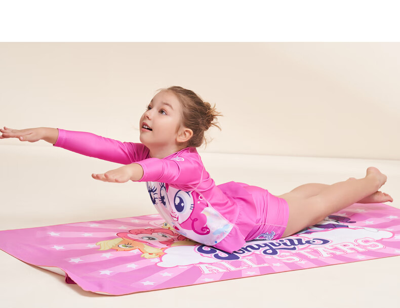 Aimer Kids Girls' Long-Sleeve Swimsuit, My Little Pony Collaboration, Two-Piece Set for Beach Vacation Photoshoots, Rose Pink, Size 140 8