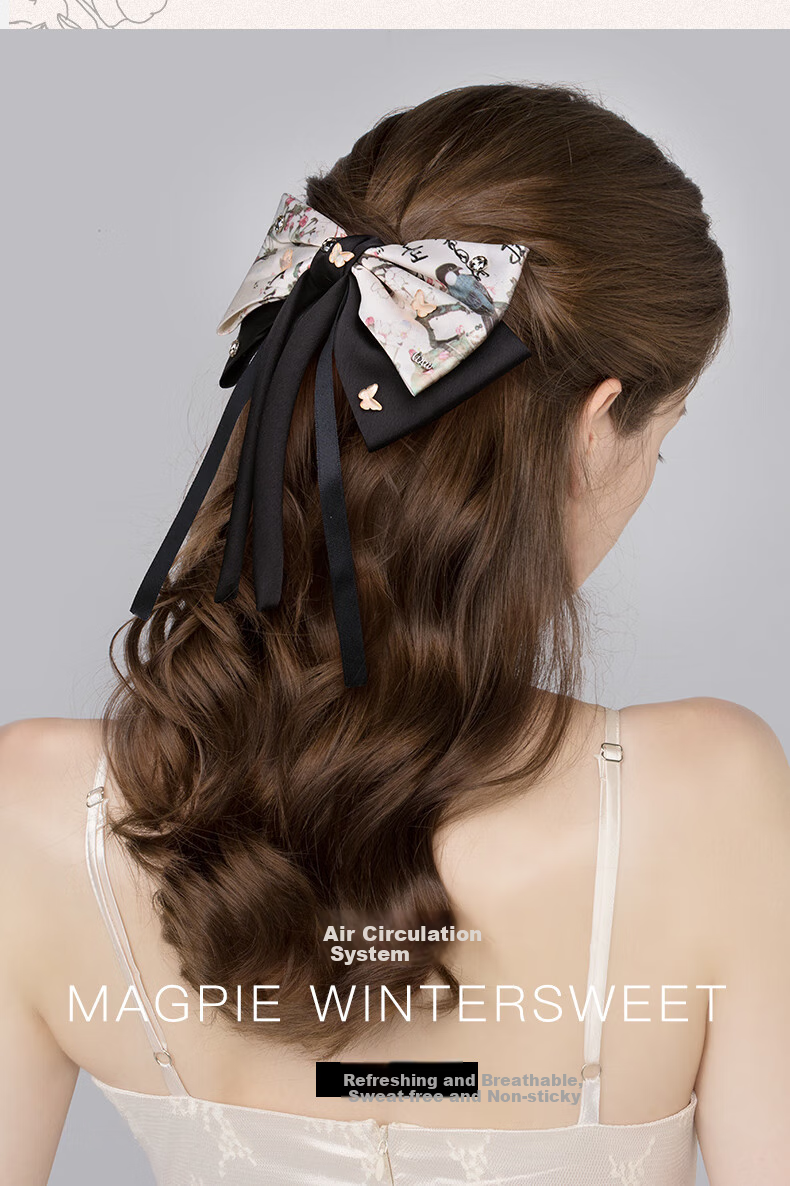 Cercoo Magpie Climbs Plum Blossom New Chinese-Style Bow Tassel Hair Clip Ponytail Half Clip Elegant Back of Head Hair Accessory 1
