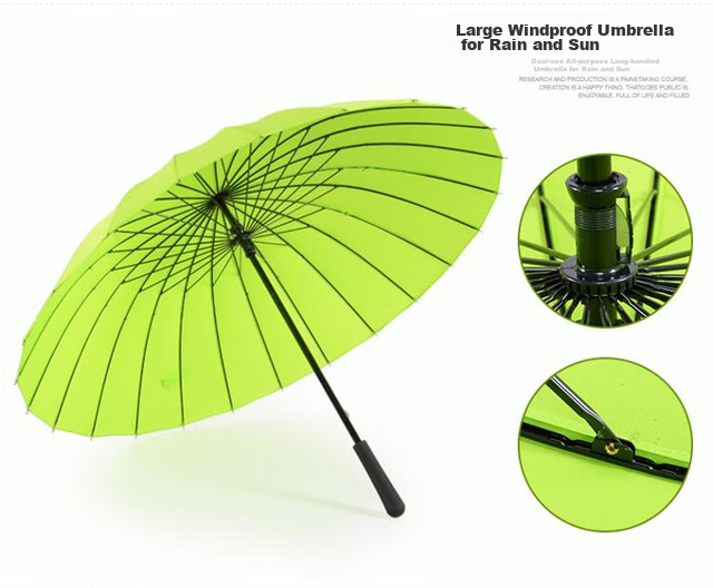 MAYDU Heavy Rain Umbrella, Long Handle, 24 Ribs, Automatic Opening Umbrella, Water-Resistant, Windproof Straight Handle Umbrella M7007, Matcha Gree 7
