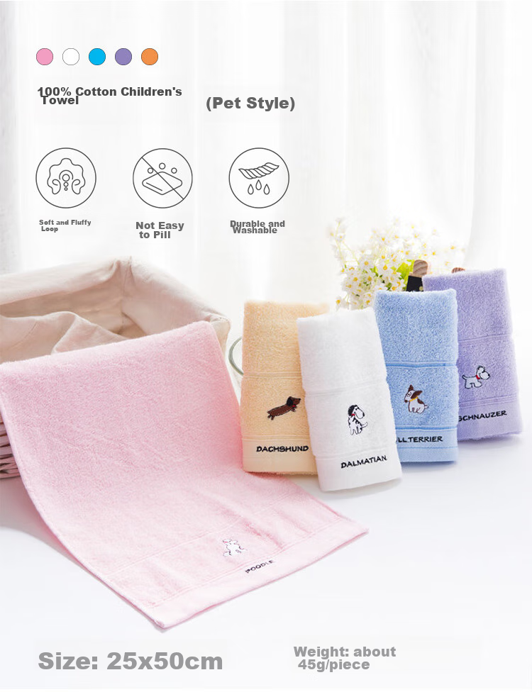 Grace Children's Towels, Pure Cotton, Class A Absorbent Face Towels for Boys And Girls, Baby Drool Towels, 5 Pack, Puppy Desig 2