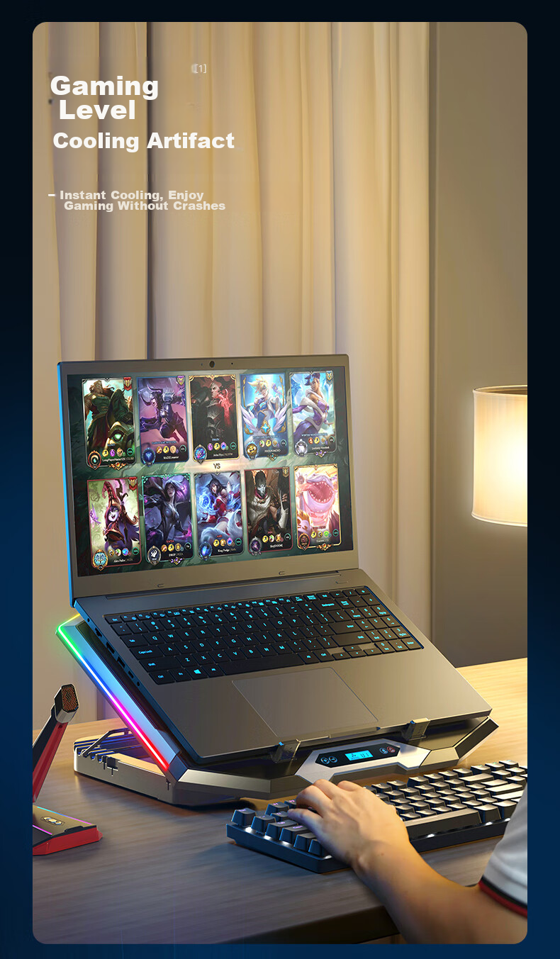 ICE COOREL K10 Laptop Cooling Pad, Computer Desk Stand, Gaming Laptop Cooling Base, Adjustable Speed Cooling Fan with RGB Lighting, Suitable for 17-Inch Lenovo Alienware Legio 11