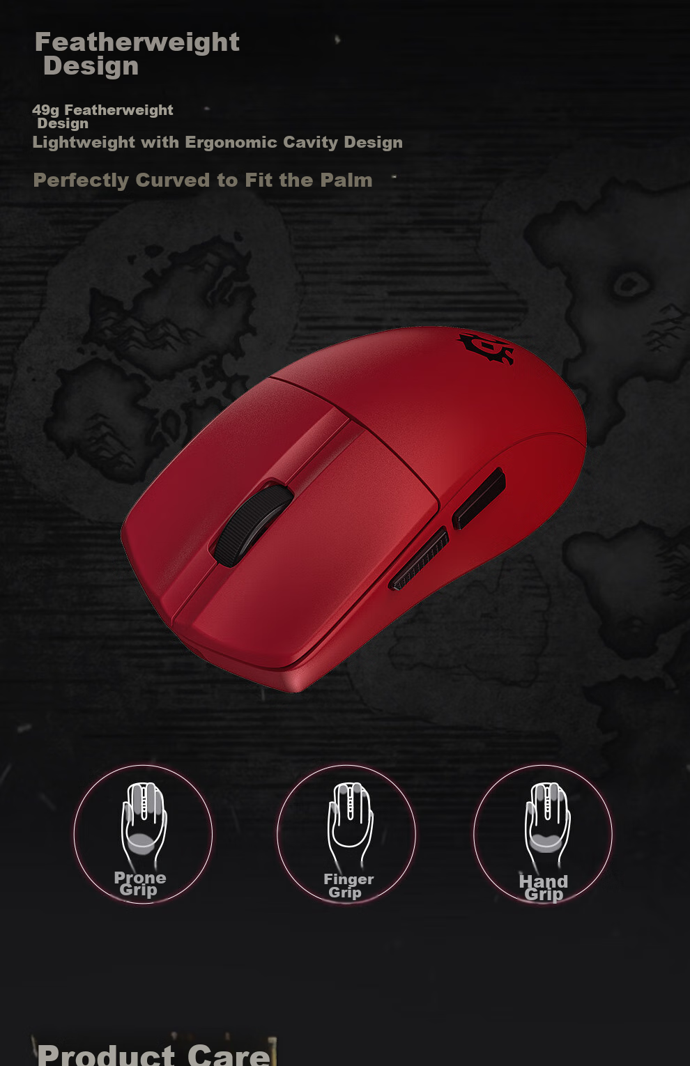 BLIZZARD YGK01 Official World of Warcraft Wireless Gaming Mouse, 2.4G Tri-Mode, 49g Lightweight Gaming Mouse - Tribe Red 7