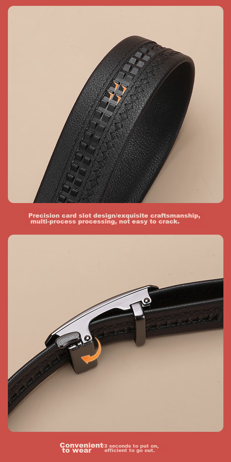 ELLE HOMME Men's Belt, High-Quality Top-Grain Leather Automatic Buckle Waistband, Business Formal Trouser Belt, Birthday Gift for Me 6