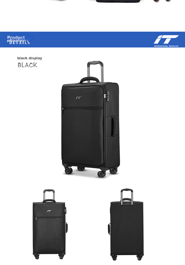 INTERNATIONAL TRAVELLER British IT Suitcase Check-In Luggage, Spinner Wheels, Ultra-Light Suitcase, 24-Inch Soft Fabric Case, 1191 Blue 14