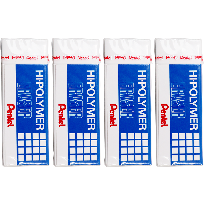 Pentel ZEH10 White Eraser, Drawing Eraser, High Polymer Dust Collection Eraser, White, Pack of 4