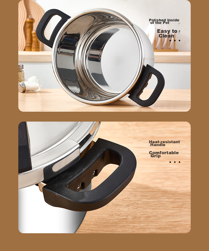 OLOFE Pressure Cooker, Gas And Induction Compatible, 304 Stainless Steel, 8L, Baoshikang European Style Explosion-Proof, Deep Single-Handed Opening And Closing Pressure Cooker 14
