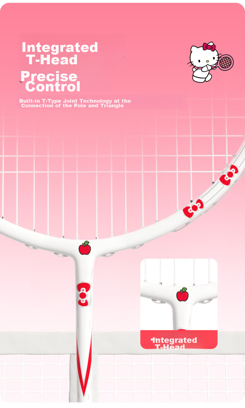 Mesuca Badminton Racket Hello Kitty, Gift for Women, Beginner Training Set, One Pair of Aluminum Alloy Durable Rackets 6