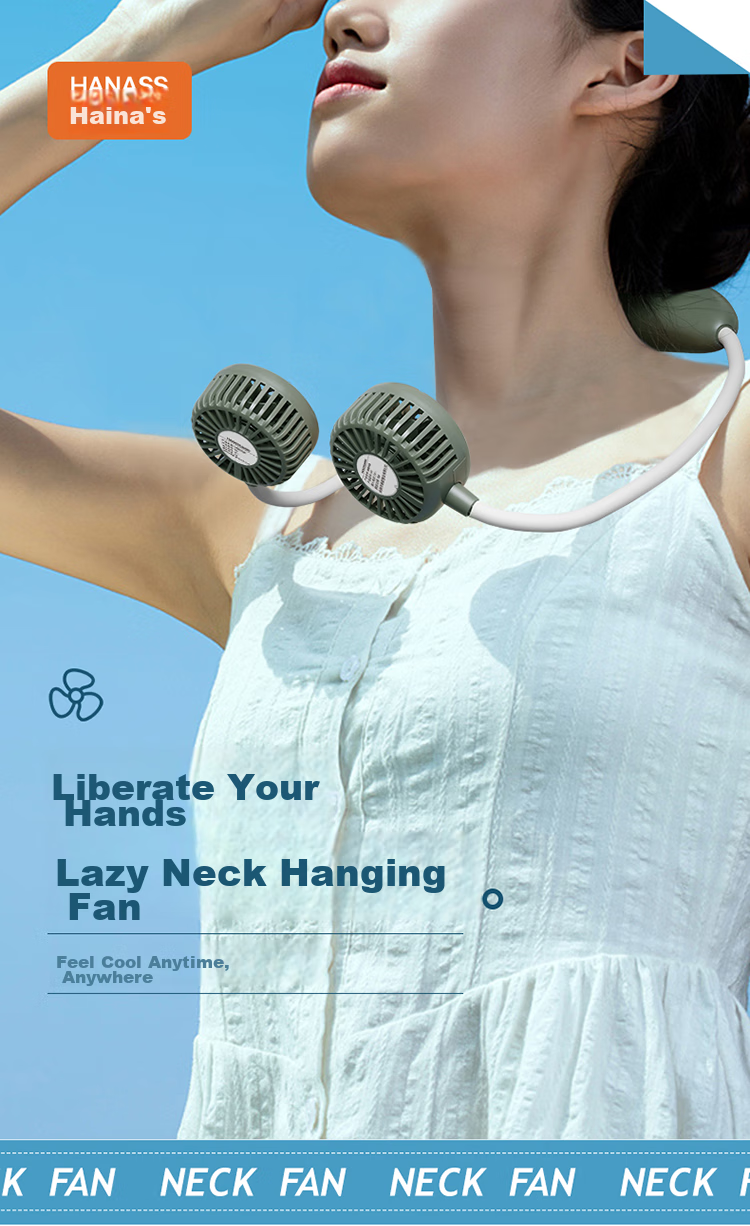 HANASS Neck-Hanging Mini Fan, Quiet Portable Rechargeable Fan, Dorm Office Companion USB Air Cooler, Small Fan for Dormitory, Back-To H9 1