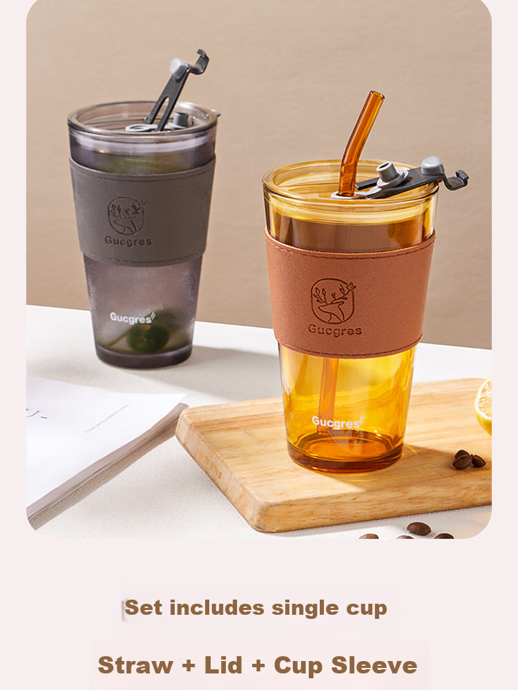 BJ Glass Water Cup, Bamboo Joint Cup with Straw, Water Cup with Lid, Coffee Mug, Gift Glass Beverage Cup, 450ML 5