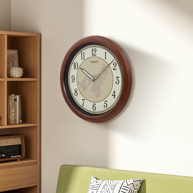 SEIKO Wall Clock, No Drilling Required for Home Use, 13-Inch 32cm Luminous Timepiece, Simple Wooden Grain Design for Bedroom And Living Room