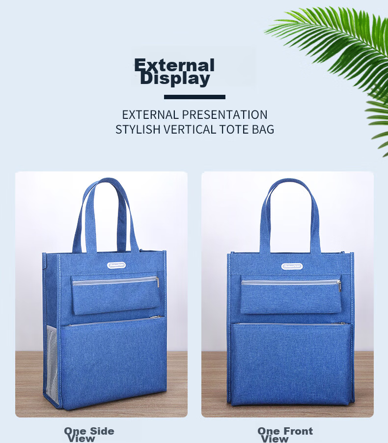 Bailiwen BX1013 Blue Vertical Handbag, Tutoring Bag, Student Book Carrier, Large Capacity Document Bag with Zipper, Homework Subject Storage Bag, Art Bag 6