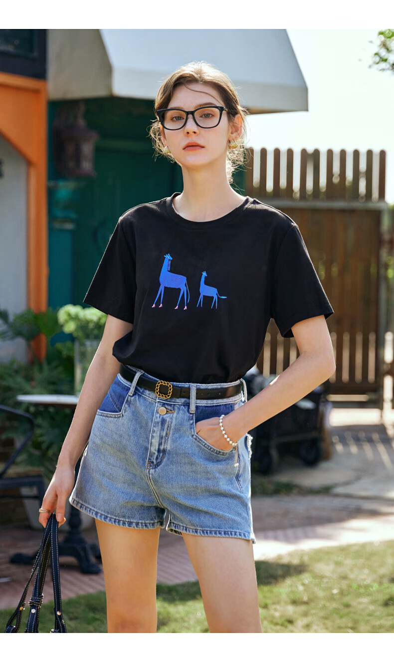 Olrain Women's Loose Short Sleeve T-Shirt Summer Embroidered Casual Comfortable Breathable Top Black M 24
