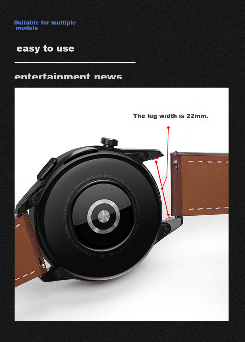 KMaxAI Leather Watch Strap Compatible with Huawei Watch GT 6/5 46mm, Watch 4/3/2 Pro, Creative Magnetic Top-Grain Cowhide Leather Strap for Men And Women Business Watches, Brow 3