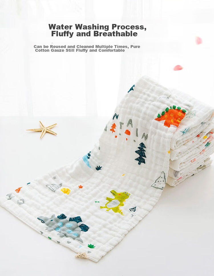 Aibaoshi Baby Drool Bib, Pure Cotton Gauze, Six-Layer Newborn Face Towel, Washable Gauze Handkerchief Bib, 5-Pack, S201 11