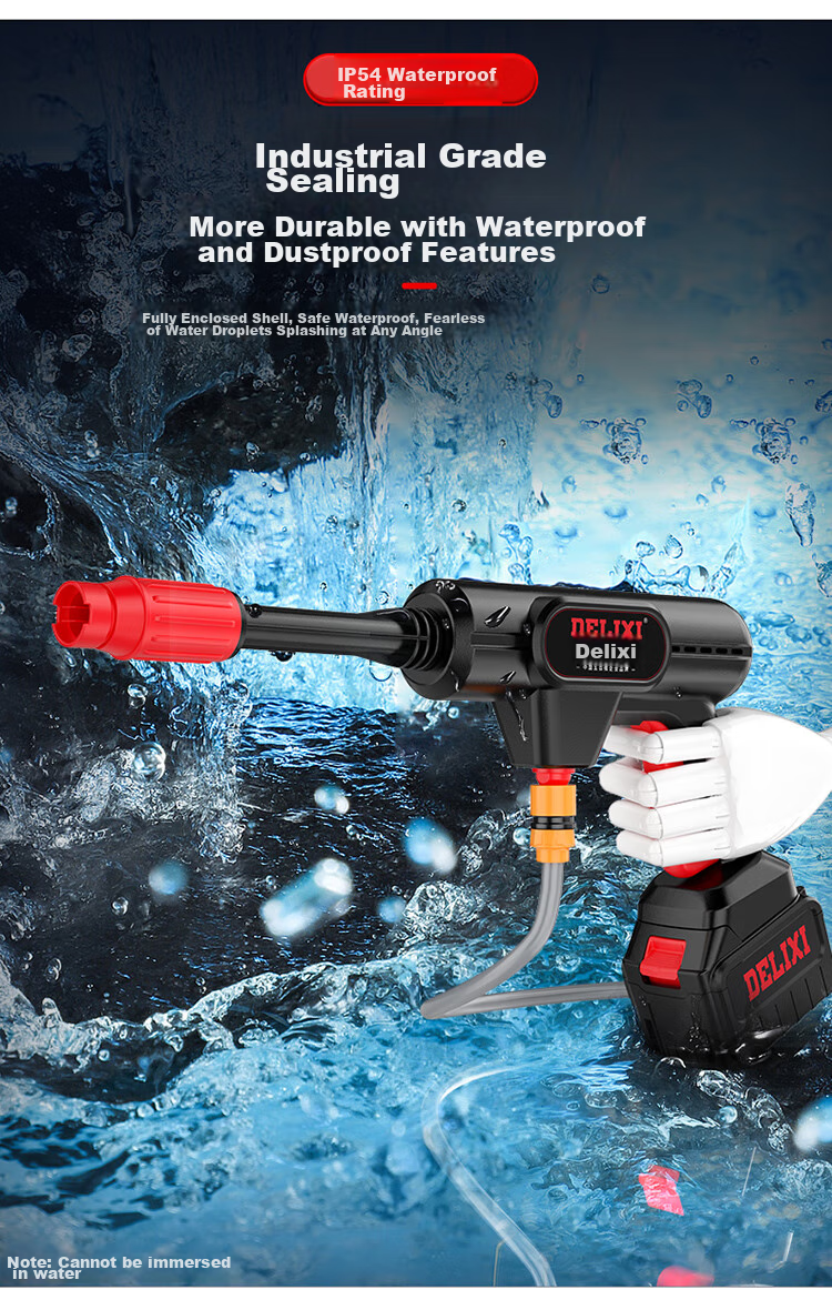 DELIXI High-Pressure Car Washer, Household High-Pressure Water Gun, Rechargeable, High-Power, Wireless Lithium Battery Car Washing Water Gun, 6AH Pressure Boost 16