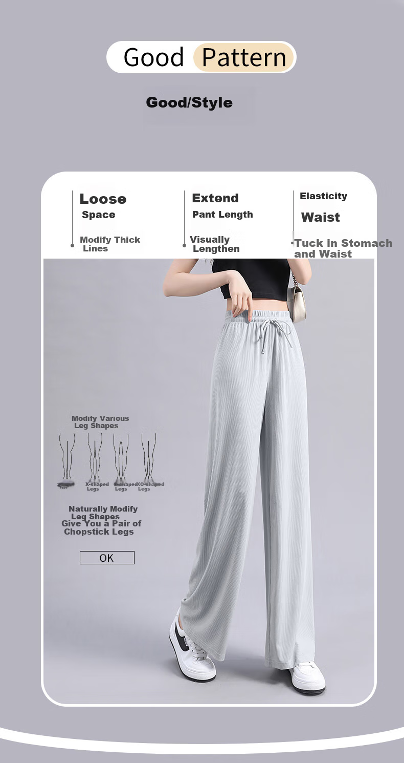 MJ STYLE Women's Ice Cool Wide-Leg Pants 2026 Summer Loose Casual Breathable High-Waist Slimming Trousers 5