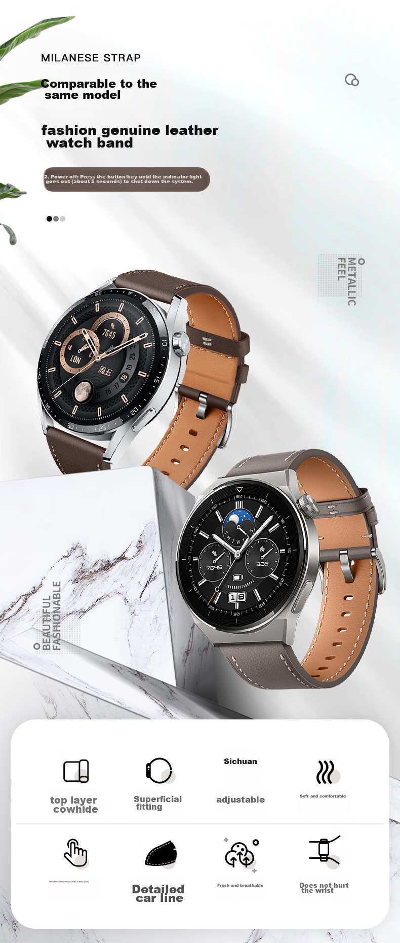 Weiqiantu [Over 1 Million Sold] Leather Watch Strap Compatible with Huawei GT7/GT6/GT5/Pro/Watch6/5/4/pro/buds2/gt3, Genuine Leather Extraordinary Master Style for Men And Wome 1