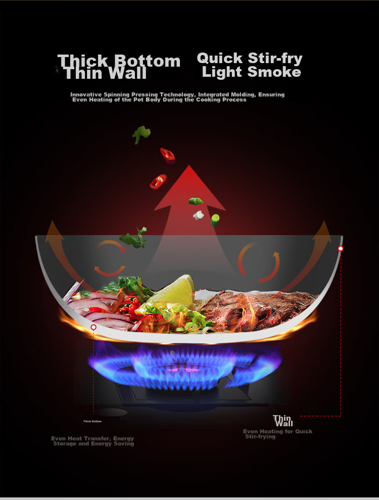 MAXCOOK Wok Iron Pan 30CM Compatible with Gas And Induction Stoves, Non-Coated, Suitable for Iron Spatula MDB-30 7