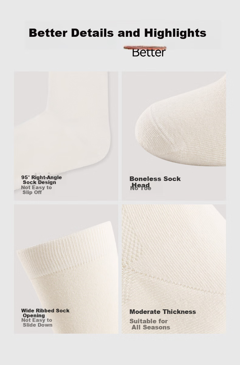 HeyBetter Adult Deodorizing Socks, Mid-Calf Length, Antibacterial, Odor-Resistant, Breathable, 5 Pairs, Milk (White), One Size Fits All (M) 9