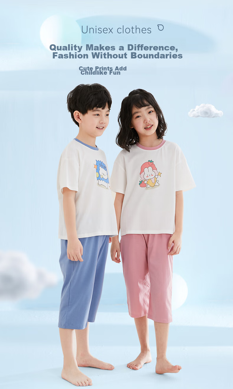 Hodo Children's Cotton Pajamas Home Wear Set for Boys And Girls, Lightweight Summer Sleepwear, Air Conditioning Wear, Moisture-Wicking And Sweat-Absorbing, 3251, Size 160 8