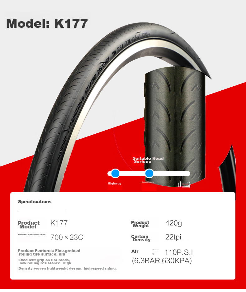 KENDA K193 Road Bike Outer Tire, 700X32c, Bicycle Smooth Tire, Low Resistance, Wear-Resistant, Black 11