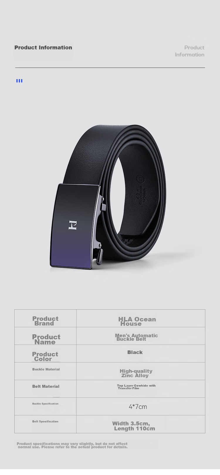 HLA Men's Belt with Automatic Buckle, Inner Wear Trunk Belt, Genuine Leather, No Lining, Birthday Gift, Fashionable New Style, for Boyfriend Or Husband, Trendy 10