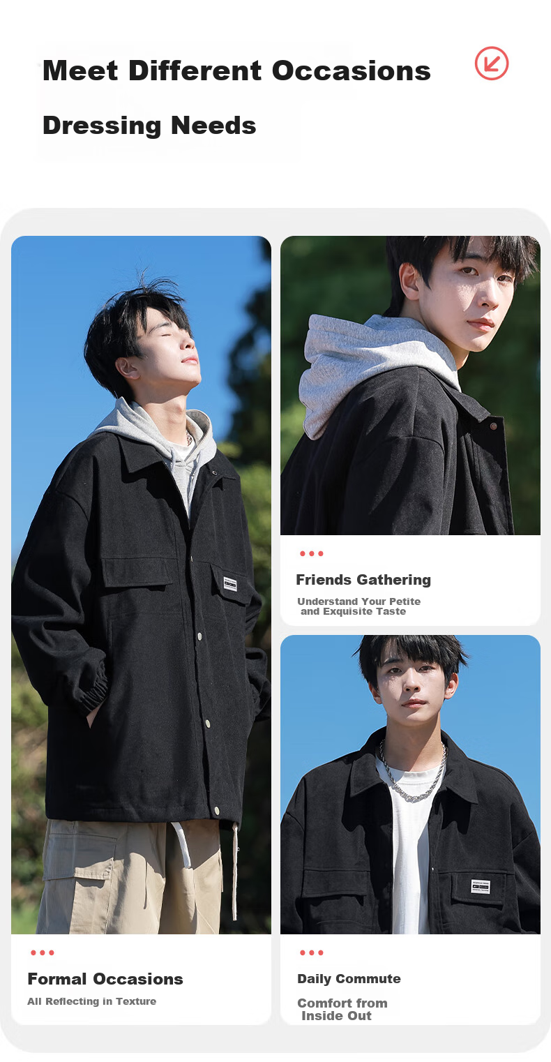Huili Men's Jacket, Spring And Autumn Casual Versatile Lapel Coat, Trendy Workwear Men's Outerwear, Black, Size M 2