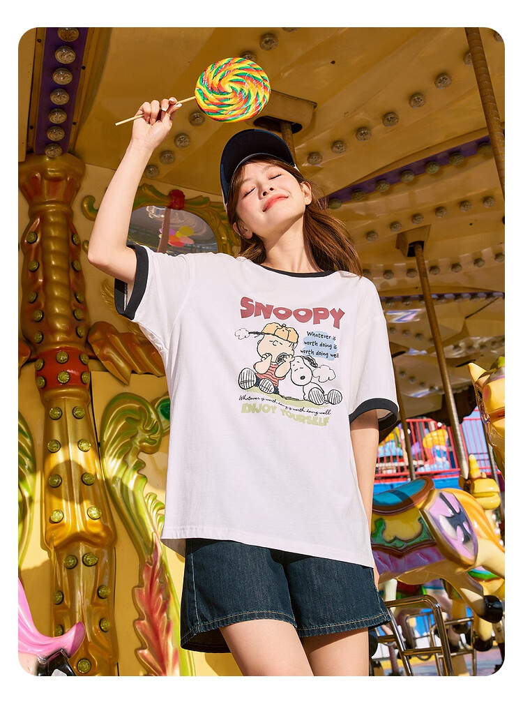 TonLion 2025 Women's Snoopy Colorblock Crew Neck Short Sleeve T-Shirt 17